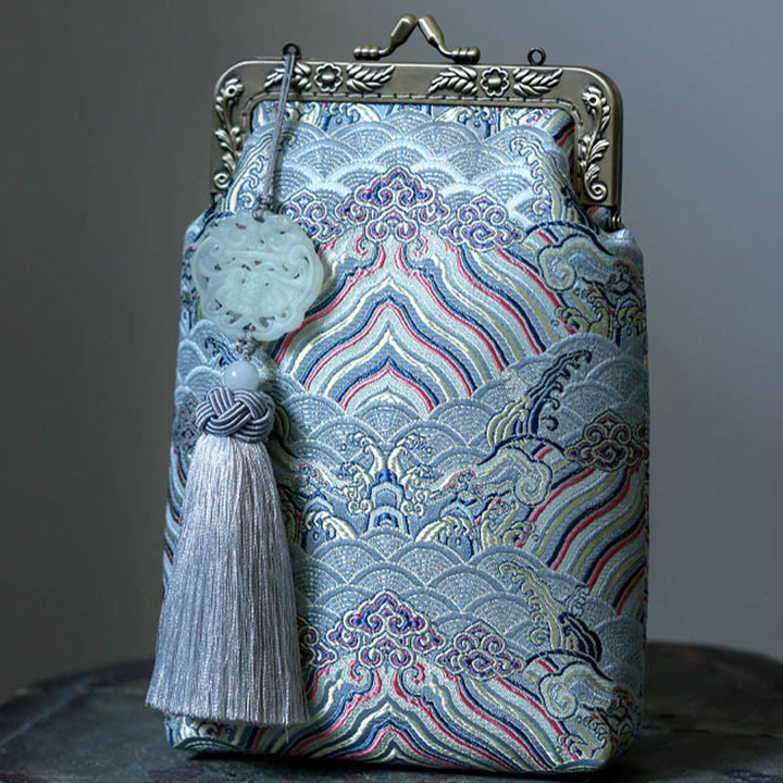 Buddha Stones Mała Błękitna Fale Oceaniczne Metalowa Łańcuszkowa Torba Crossbody Torba Na Ramię Torba Na Telefon Komórkowy