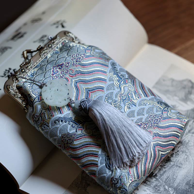 Buddha Stones Mała Błękitna Fale Oceaniczne Metalowa Łańcuszkowa Torba Crossbody Torba Na Ramię Torba Na Telefon Komórkowy