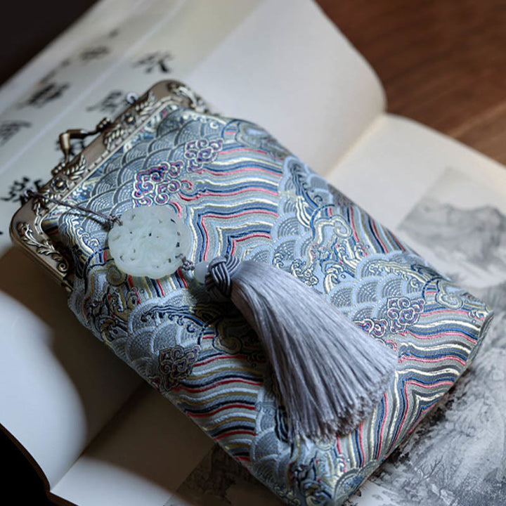 Buddha Stones Mała Błękitna Fale Oceaniczne Metalowa Łańcuszkowa Torba Crossbody Torba Na Ramię Torba Na Telefon Komórkowy