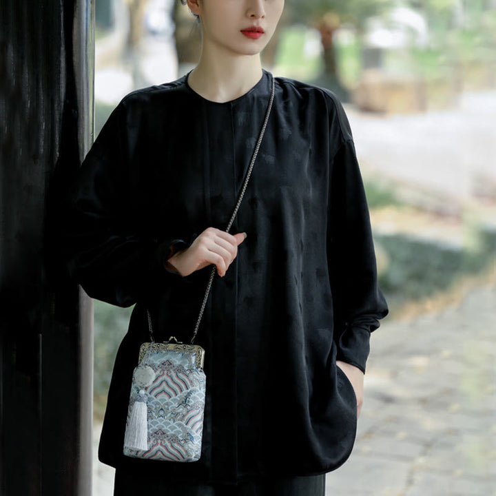 Buddha Stones Mała Błękitna Fale Oceaniczne Metalowa Łańcuszkowa Torba Crossbody Torba Na Ramię Torba Na Telefon Komórkowy
