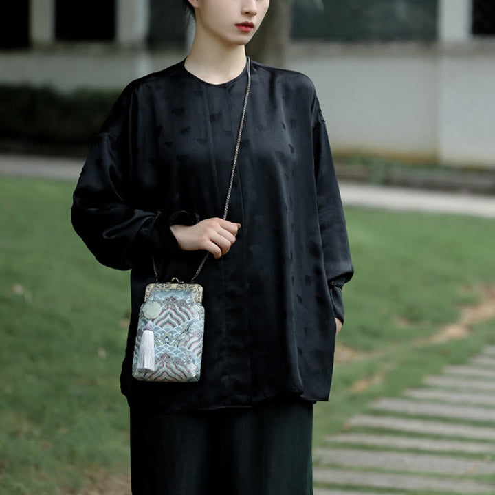 Buddha Stones Mała Błękitna Fale Oceaniczne Metalowa Łańcuszkowa Torba Crossbody Torba Na Ramię Torba Na Telefon Komórkowy