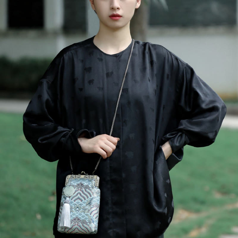 Buddha Stones Mała Błękitna Fale Oceaniczne Metalowa Łańcuszkowa Torba Crossbody Torba Na Ramię Torba Na Telefon Komórkowy