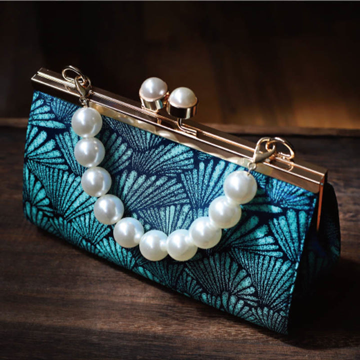 Torebka Buddha Stones Vintage Peacock Blue Leaf Pattern Pearl Metal