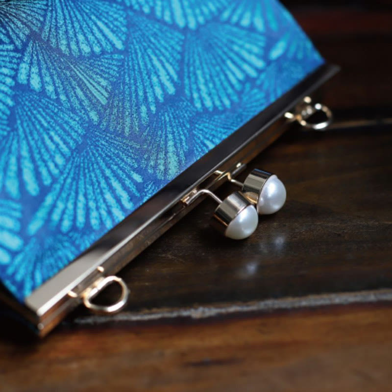 Torebka Buddha Stones Vintage Peacock Blue Leaf Pattern Pearl Metal