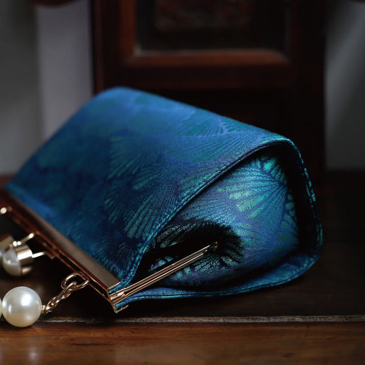 Torebka Buddha Stones Vintage Peacock Blue Leaf Pattern Pearl Metal