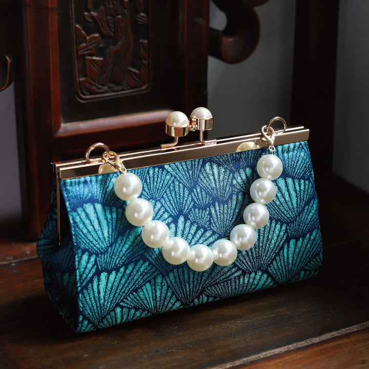 Torebka Buddha Stones Vintage Peacock Blue Leaf Pattern Pearl Metal