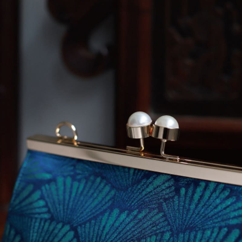 Torebka Buddha Stones Vintage Peacock Blue Leaf Pattern Pearl Metal