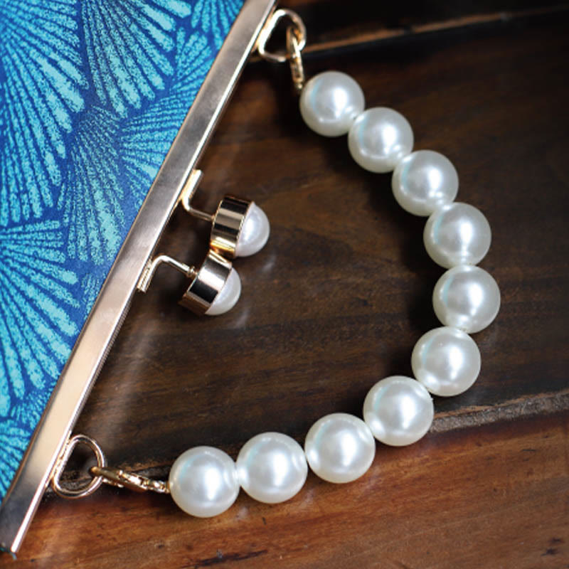 Torebka Buddha Stones Vintage Peacock Blue Leaf Pattern Pearl Metal