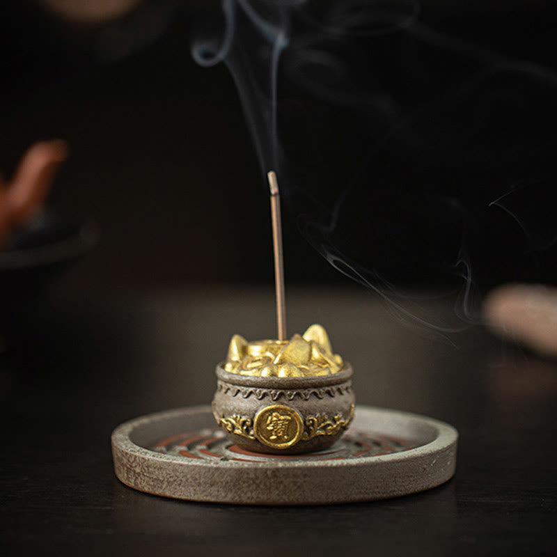 Buddha Stones Mała Miska Skarbów Szczęśliwa Torba Taca Bagua Uzdrawiająca Ceramiczna Kadzielnica Dekoracja
