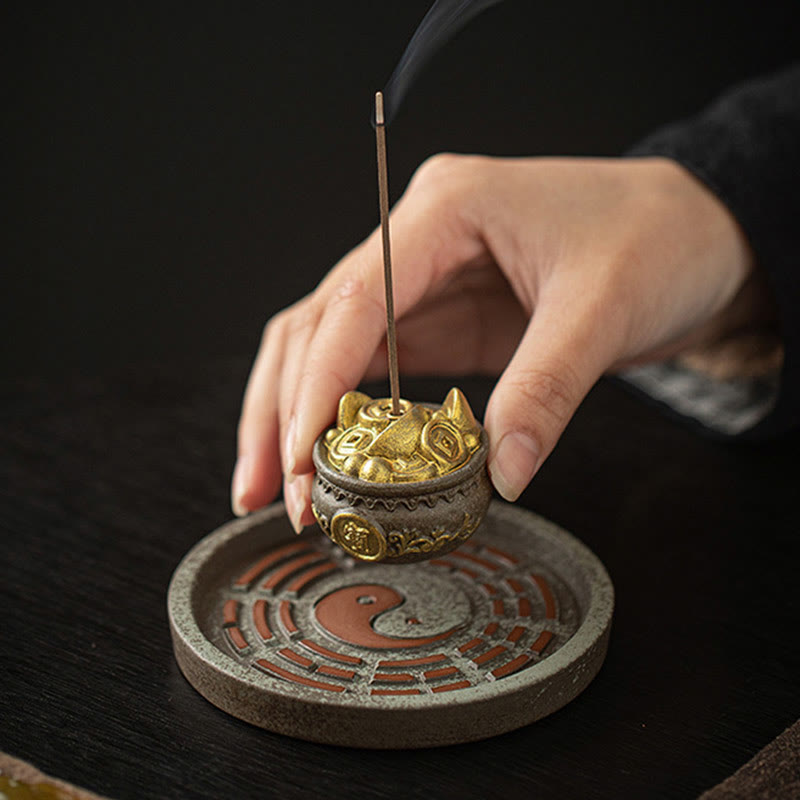 Buddha Stones Mała Miska Skarbów Szczęśliwa Torba Taca Bagua Uzdrawiająca Ceramiczna Kadzielnica Dekoracja