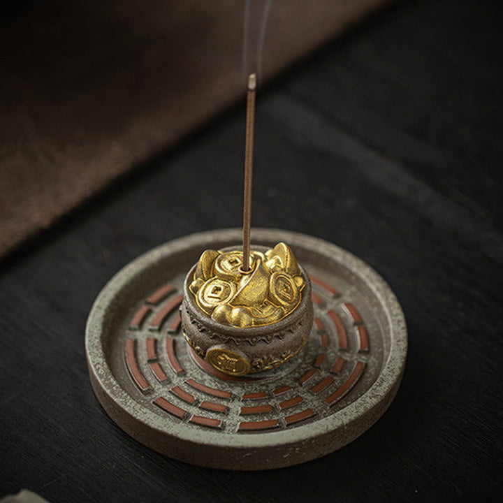 Buddha Stones Mała Miska Skarbów Szczęśliwa Torba Taca Bagua Uzdrawiająca Ceramiczna Kadzielnica Dekoracja