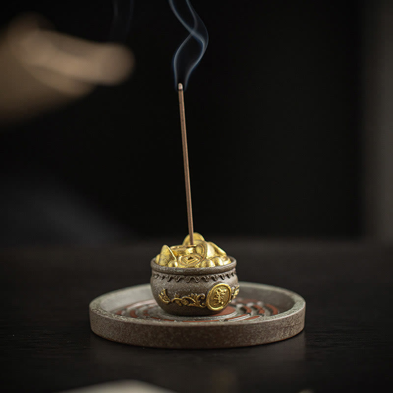 Buddha Stones Mała Miska Skarbów Szczęśliwa Torba Taca Bagua Uzdrawiająca Ceramiczna Kadzielnica Dekoracja