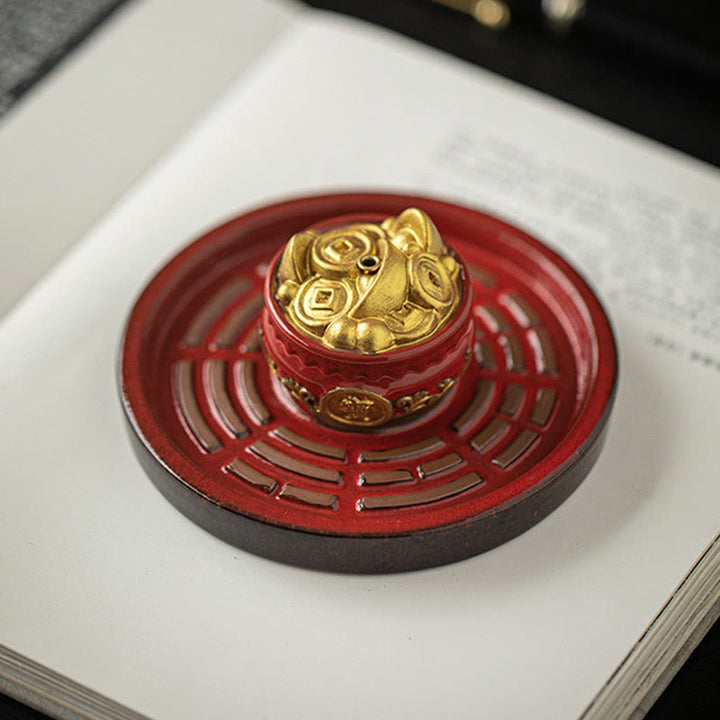 Buddha Stones Mała Miska Skarbów Szczęśliwa Torba Taca Bagua Uzdrawiająca Ceramiczna Kadzielnica Dekoracja