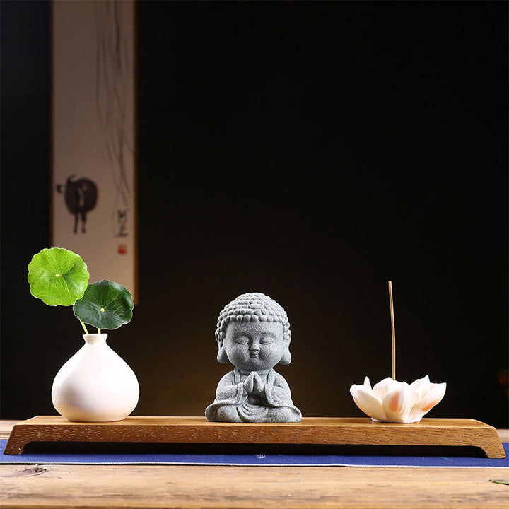 Medytacja Buddha Stones Modlący się Budda Współczucie Spokój Dekoracja domu - Modlący się Budda + podstawa + wazon - image 15