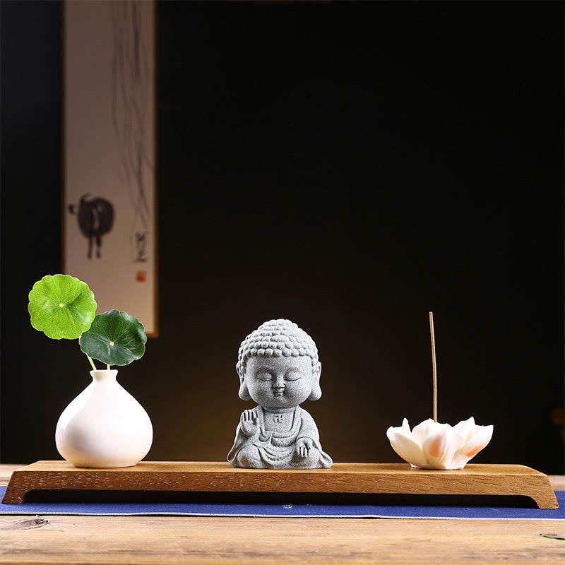 Medytacja Buddha Stones Modlący się Budda Współczucie Spokój Dekoracja domu - Budda podnosi rękę + podstawa + wazon - image 16