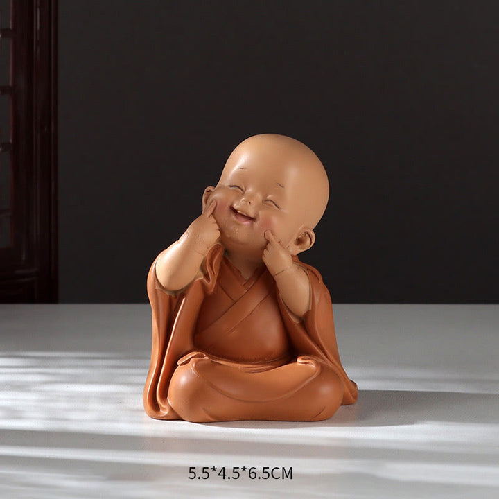 Buddha Stones Małe Mini Medytacja Modlący się Mnich Spokój Żywica Dekoracja Domu - Dotykający Mnich Twarzy 5,5*4,5*6,5 cm - image 10