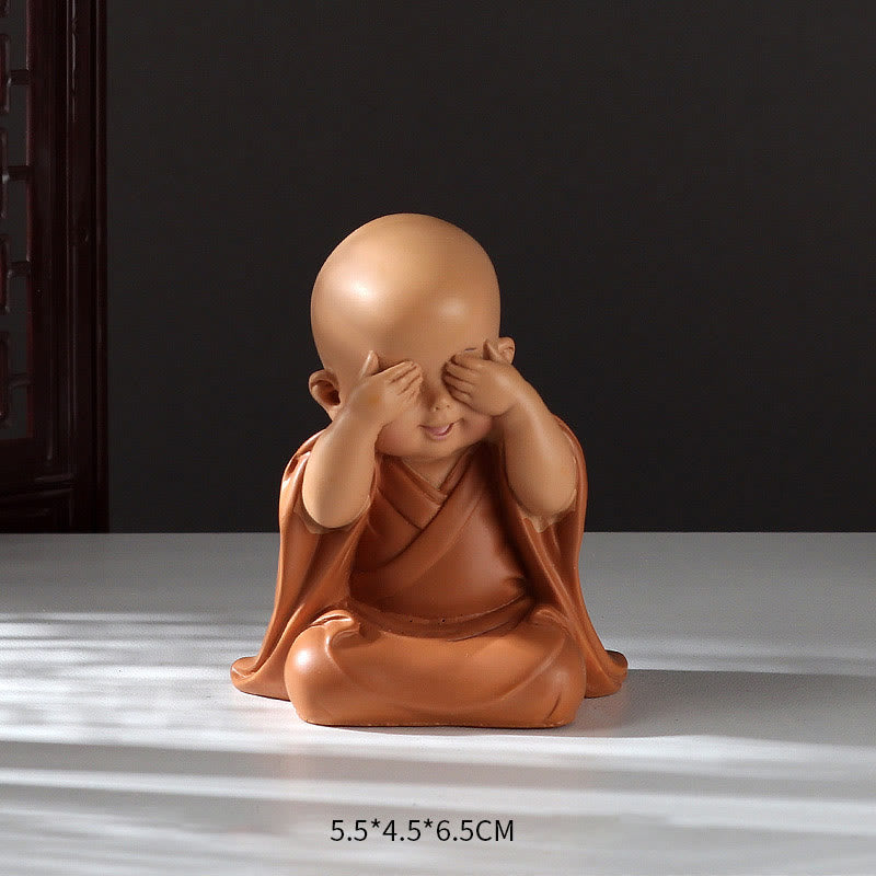 Buddha Stones Małe Mini Medytacja Modlący się Mnich Spokój Żywica Dekoracja Domu - Zakrywający oczy mnich 5,5*4,5*6,5 cm - image 6