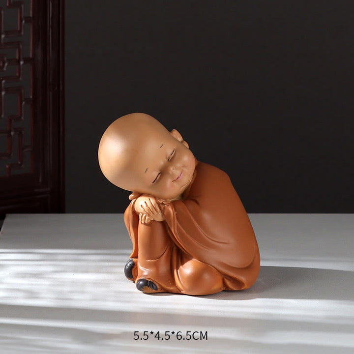Buddha Stones Małe Mini Medytacja Modlący się Mnich Spokój Żywica Dekoracja Domu - Mnich Drzemający 5,5*4,5*6,5 cm - image 4