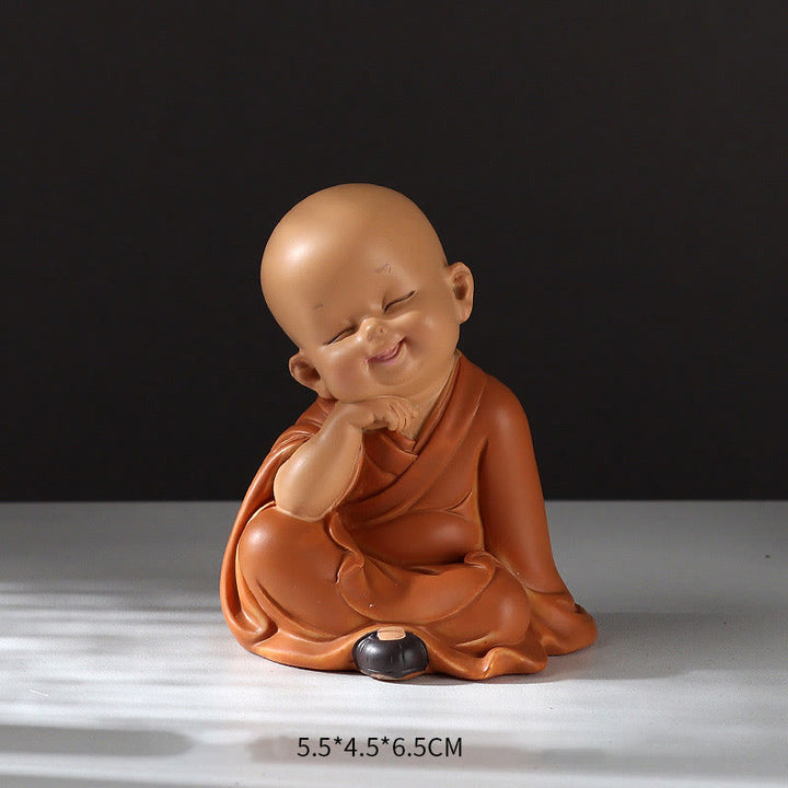 Buddha Stones Małe Mini Medytacja Modlący się Mnich Spokój Żywica Dekoracja Domu - Myślący Mnich 5,5*4,5*6,5 cm - image 5