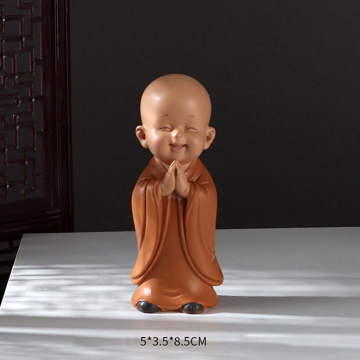 Buddha Stones Małe Mini Medytacja Modlący się Mnich Spokój Żywica Dekoracja Domu - Stojący mnich 5,5*3,5*8,5 cm - image 13