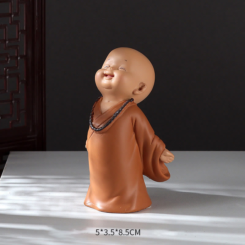Buddha Stones Małe Mini Medytacja Modlący się Mnich Spokój Żywica Dekoracja Domu - Śmiejący się mnich 5,5*3,5*8,5 cm - image 22