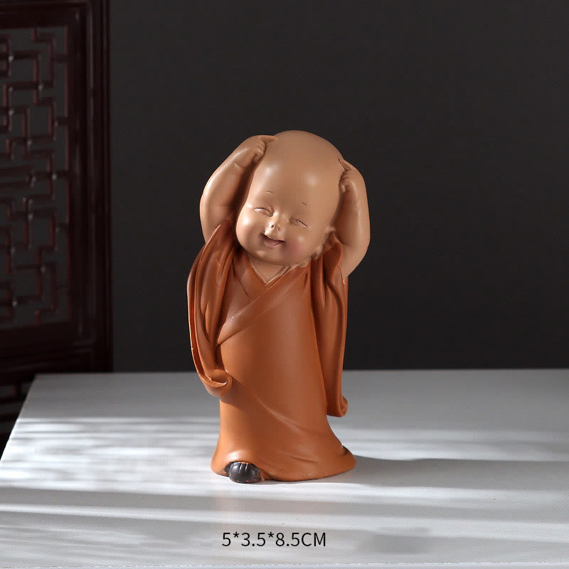 Buddha Stones Małe Mini Medytacja Modlący się Mnich Spokój Żywica Dekoracja Domu - Drapiąca się głowa mnicha 5,5*3,5*8,5 cm - image 14