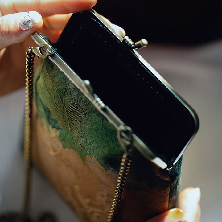 Buddha Stones Mała Zielona Piwonia Motyl Metalowy Łańcuch Torba Crossbody Torba Na Ramię Torba Na Telefon Komórkowy