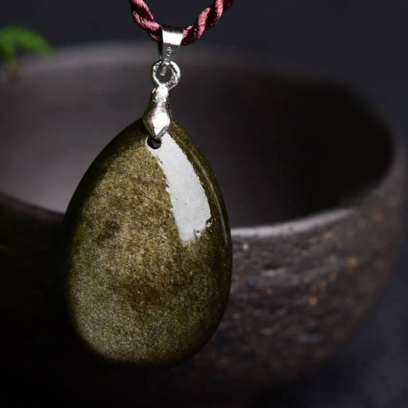 Buddha Stones Złoty połysk Obsydian Czarny Obsydian Tęczowy Obsydian Bogactwo Naszyjnik Kropla Wody Wisiorek