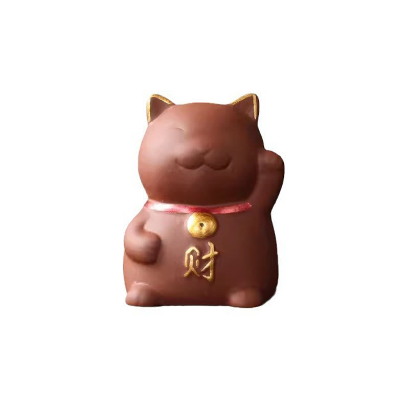 Buddha Stones Miniaturowy Szczęśliwy Kot Herbata Bogactwo Pet Fioletowa Gliniana Figurka Dekoracja - image 4