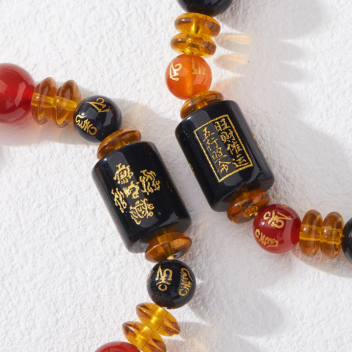 Buddha Stones Pięć Elementów Czarny Onyks Czerwony Agat Bransoletka Mądrość Bogactwo