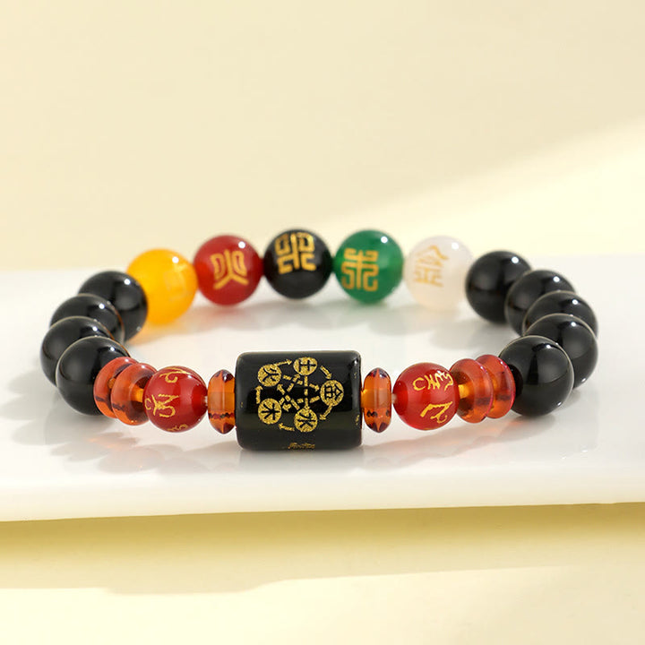 Buddha Stones Pięć Elementów Czarny Onyks Czerwony Agat Bransoletka Mądrość Bogactwo