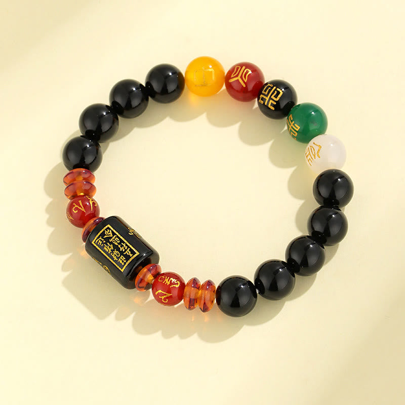Buddha Stones Pięć Elementów Czarny Onyks Czerwony Agat Bransoletka Mądrość Bogactwo