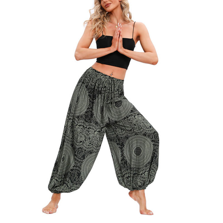 Spodnie haremowe z okrągłym wzorem róż Buddha Stones Casual Loose Round Rose Pattern dla kobiet