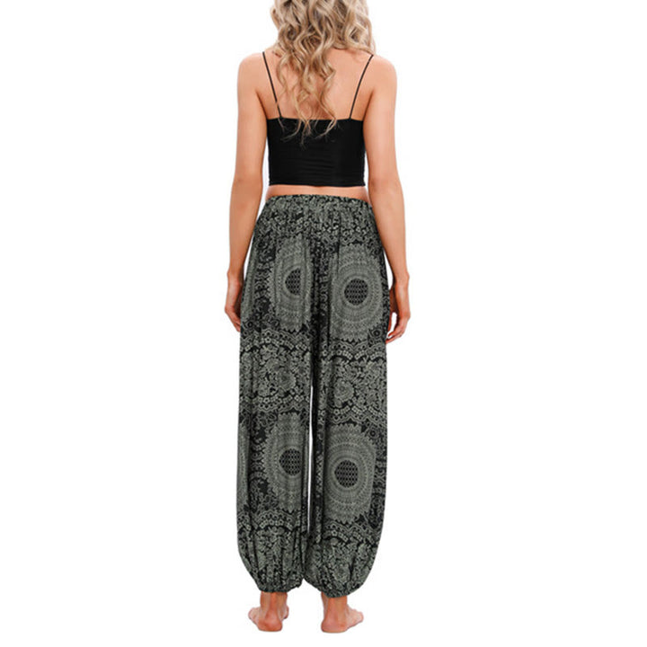 Spodnie haremowe z okrągłym wzorem róż Buddha Stones Casual Loose Round Rose Pattern dla kobiet