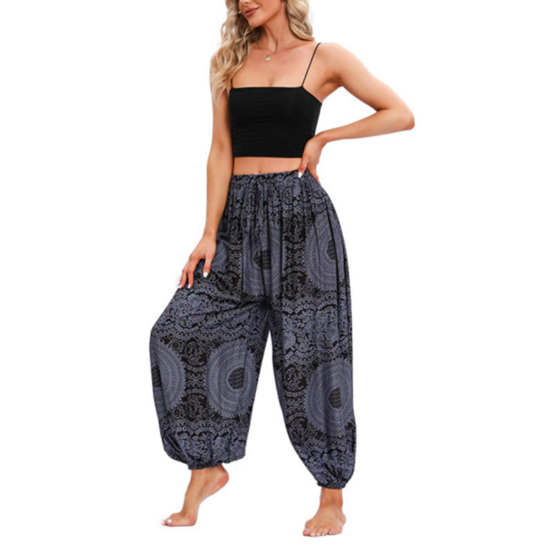 Spodnie haremowe z okrągłym wzorem róż Buddha Stones Casual Loose Round Rose Pattern dla kobiet