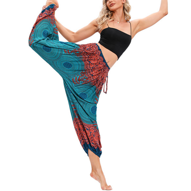 Spodnie Harem z Luźnymi Kwiatami w Kształcie Koła z Buddha Stones, Damskie Spodnie Do Jogi - image 10