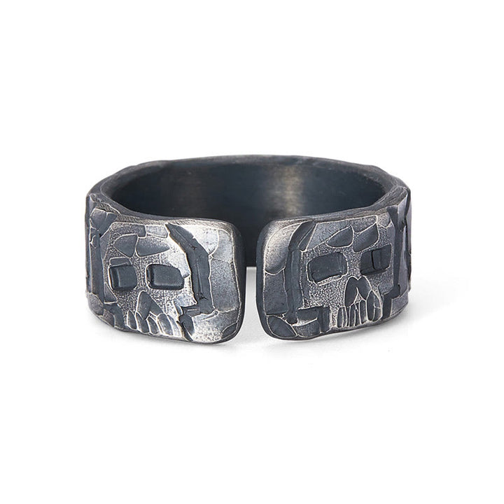 Buddha Stones 999 Srebro Sterling Wzór Szkieletu Ręcznie Robiony Pierścień Błogosławieństwa