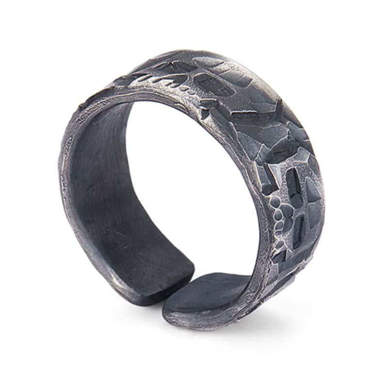 Buddha Stones 999 Srebro Sterling Wzór Szkieletu Ręcznie Robiony Pierścień Błogosławieństwa
