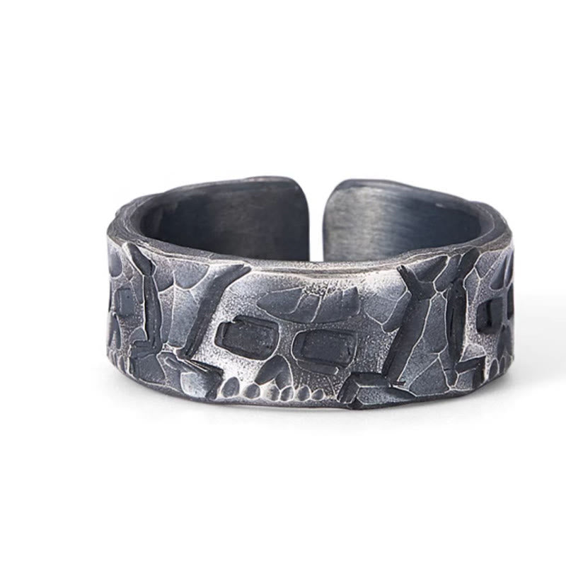 Buddha Stones 999 Srebro Sterling Wzór Szkieletu Ręcznie Robiony Pierścień Błogosławieństwa