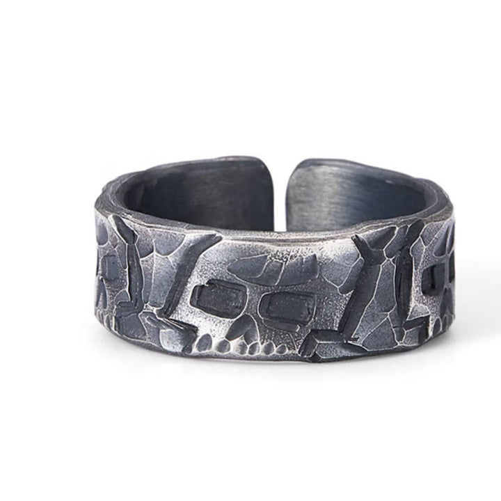 Buddha Stones 999 Srebro Sterling Wzór Szkieletu Ręcznie Robiony Pierścień Błogosławieństwa