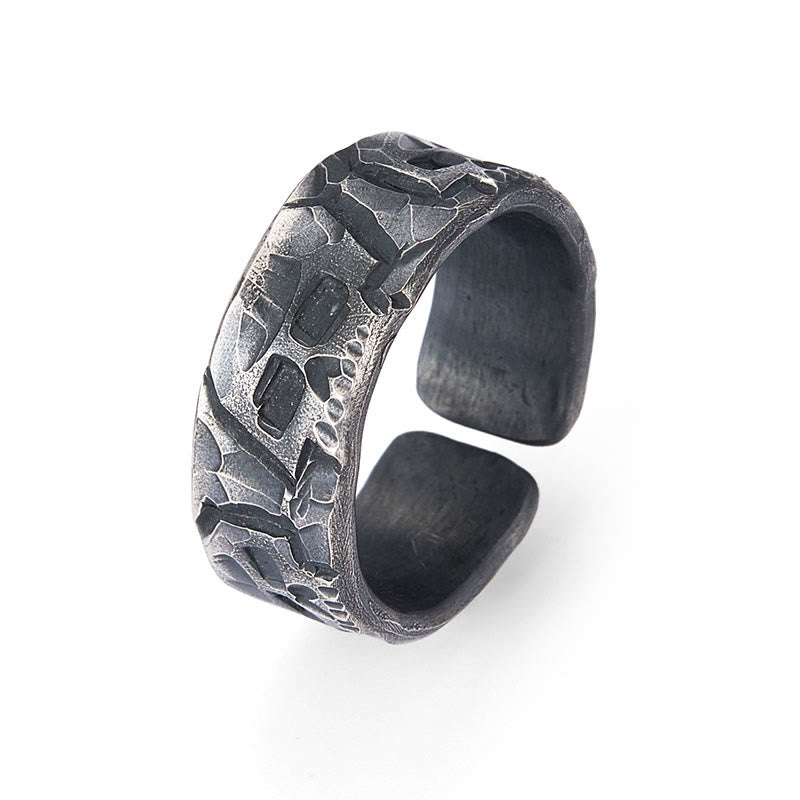 Buddha Stones 999 Srebro Sterling Wzór Szkieletu Ręcznie Robiony Pierścień Błogosławieństwa