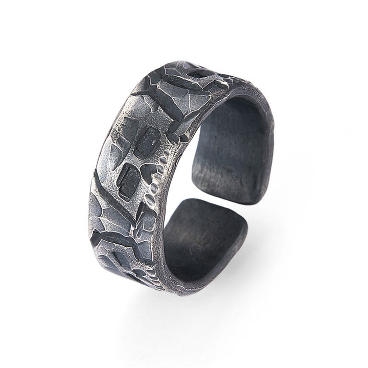 Buddha Stones 999 Srebro Sterling Wzór Szkieletu Ręcznie Robiony Pierścień Błogosławieństwa