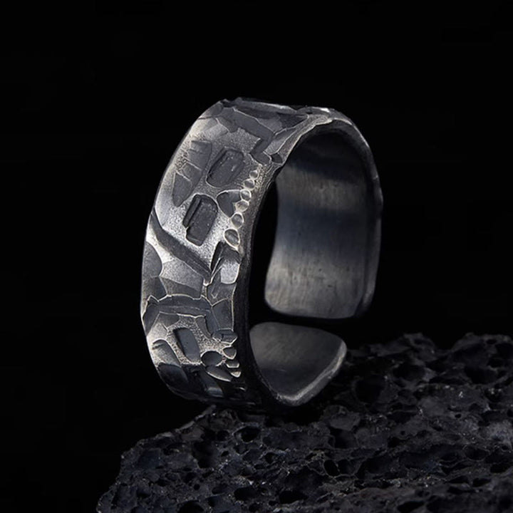 Buddha Stones 999 Srebro Sterling Wzór Szkieletu Ręcznie Robiony Pierścień Błogosławieństwa