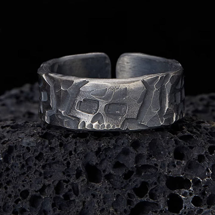 Buddha Stones 999 Srebro Sterling Wzór Szkieletu Ręcznie Robiony Pierścień Błogosławieństwa
