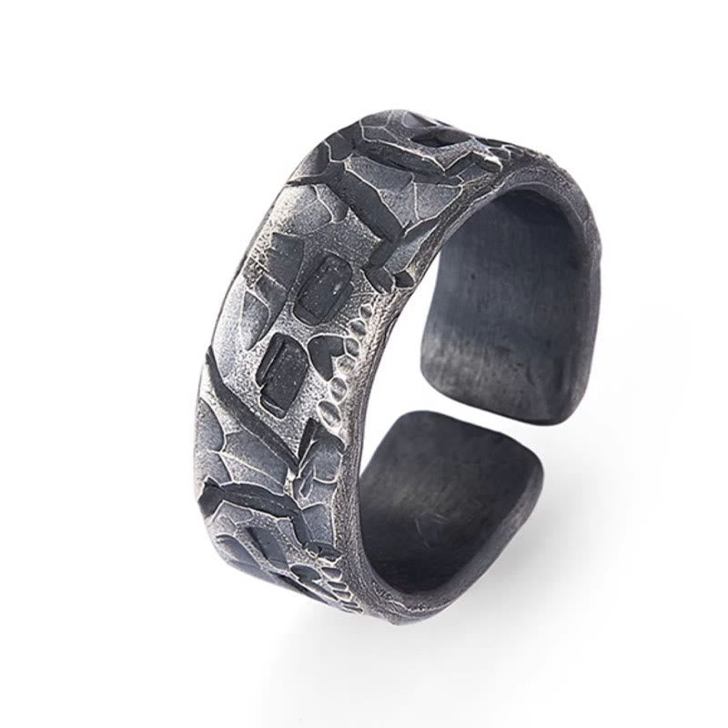 Buddha Stones 999 Srebro Sterling Wzór Szkieletu Ręcznie Robiony Pierścień Błogosławieństwa