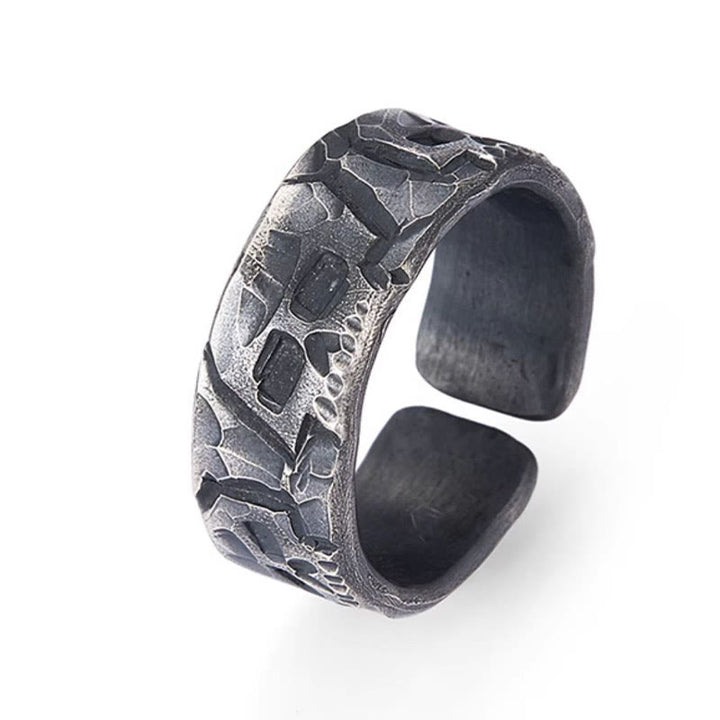Buddha Stones 999 Srebro Sterling Wzór Szkieletu Ręcznie Robiony Pierścień Błogosławieństwa