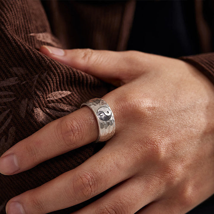 Buddha Stones Ręcznie robione 999 Srebro Sterlingowe Yin Yang Bagua Symbol Harmonii Regulowany Pierścień - image 8