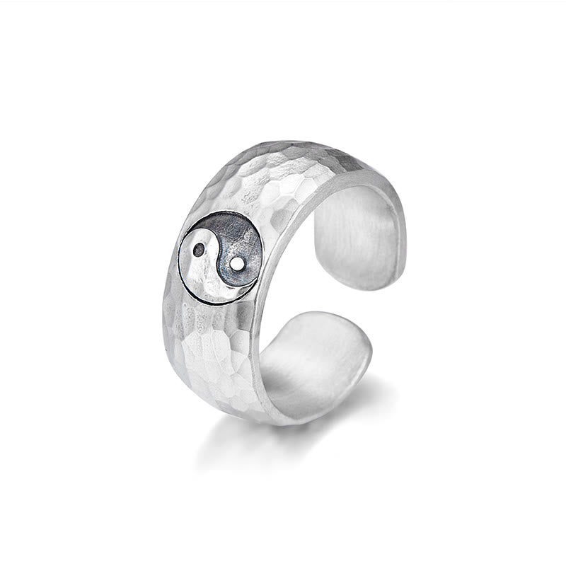 Buddha Stones Ręcznie robione 999 Srebro Sterlingowe Yin Yang Bagua Symbol Harmonii Regulowany Pierścień