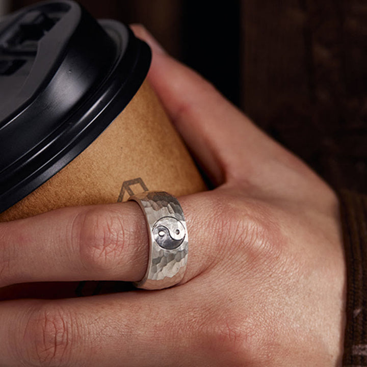 Buddha Stones Ręcznie robione 999 Srebro Sterlingowe Yin Yang Bagua Symbol Harmonii Regulowany Pierścień - image 3