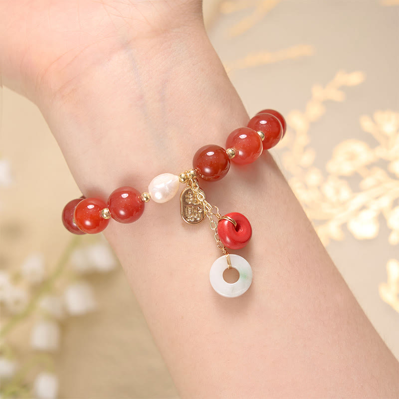 Buddha Stones Jade Red Agat Peace Buckle Charm Confidence